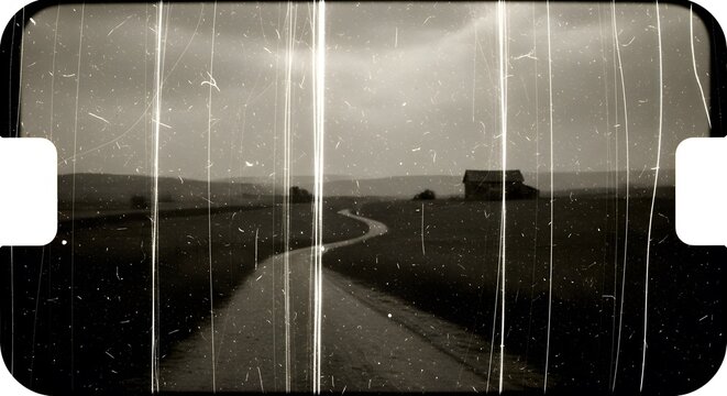 Vintage Rural Road with Old Film Effect perfect for documentary footage, historical projects, nostalgic themes, film school projects, album art,