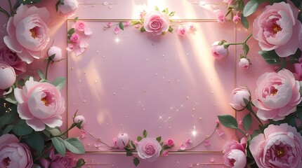 Pink roses background with free space and warmth light for card or ad