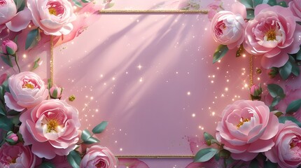 Pink roses background with free space and warmth light for card or ad