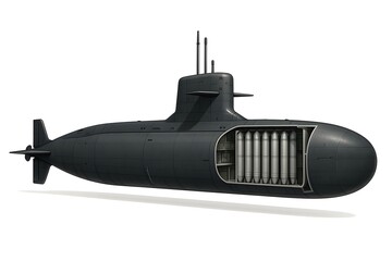 Modern Military Submarine Cutaway &ndash; High-Detail Semi-Realistic Illustration on White Background
