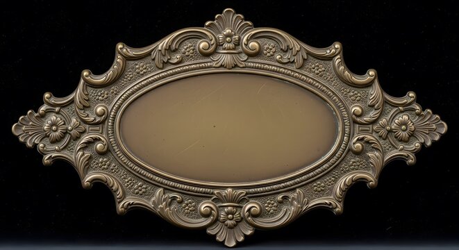 Vintage Ornate Gold Plaque with Empty Oval for Text perfect for luxury branding, invitation design, certificate border, website header, text overlay,