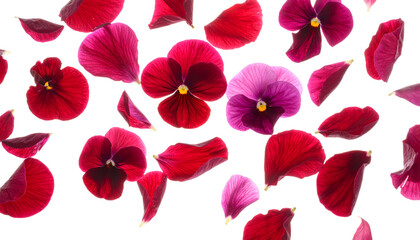 Fototapeta premium Floral Elegance Scattered Red and Purple Petals on White Background