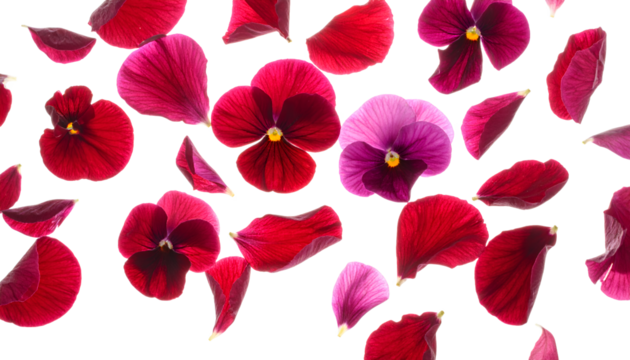Floral Elegance Scattered Red and Purple Petals on White Background