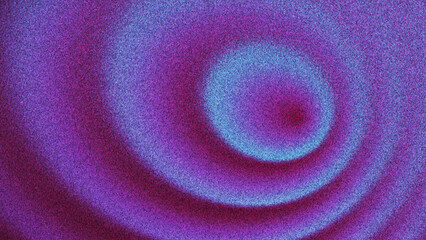 Radiant circular gradient with expanding waves enhanced by rich grainy noise created from thousands of individual dots. Soft rippling rings forming hypnotic depth and motion for trendy digital project