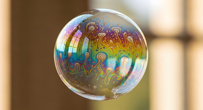 Vibrant Iridescent Soap Bubble Reflecting Rainbow Colors perfect for website banner, blog header, social media post, desktop wallpaper, educational