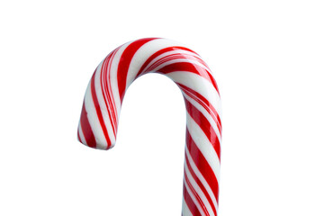 Obraz premium Macro Shot of Glossy Red and White Striped Candy Cane Curve Isolated on Light Background for Christmas Confectionery Design