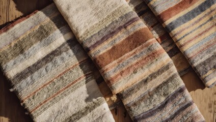 Folded, textured fabrics in muted, natural tones