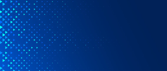 Blue neon triangle texture. Glowing arrow geometric background. Tech triangular mosaic pattern wallpaper. Navy arrow halftone gradient for business booklet, science poster, healthcare banner. Vector