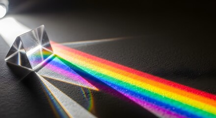 Prism Refracting Light into a Vibrant Rainbow Spectrum perfect for educational content, scientific presentations, website banner, book cover, physics