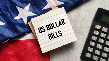 US Dollar Bills and Finance: Lined Note Paper on American Flag with Calculator Representing Financial Calculation and Economy
