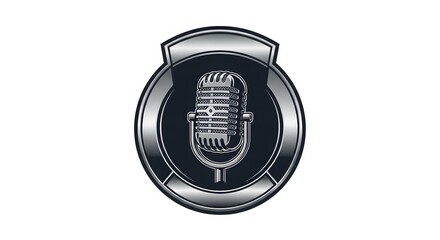 Silver Retro Vintage Microphone Emblem Logo perfect for Logo design, app icon, podcast cover, website graphic, branding, social media, merchandise,
