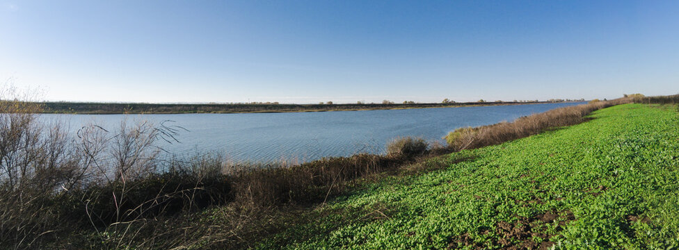 Wide Angle Panorama of the Sacramento Deep Water Ship Channel in Winter