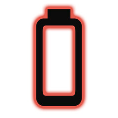 Red neon battery icon glowing against a dark background symbolizing low power