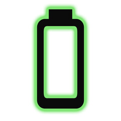 Glowing green battery icon on a dark background symbolizing power and energy