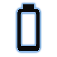 Glowing blue battery icon on a dark background symbolizing power and energy