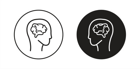 Human head silhouette with brain icon, thinking, innovation symbol isolated on transparent background, Human head with brain PNG, vector illustration.


