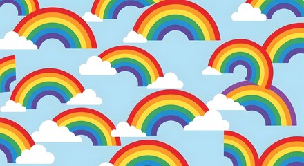 Seamless Rainbow and Cloud Pattern Background perfect for website background, children's products, textile print, digital paper, social media,