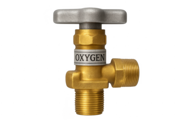 Oxygen cylinder valve and regulator on transparent background
