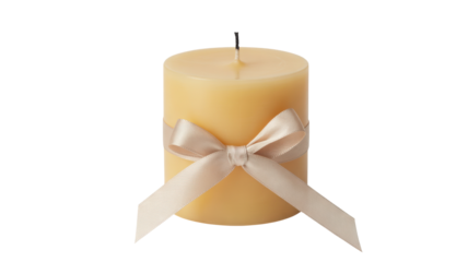 Elegant pillar candle with satin ribbon, a symbol of serenity and peaceful ambiance