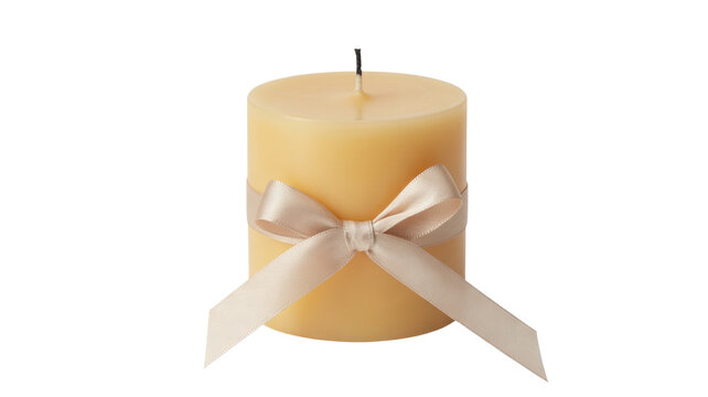 Elegant pillar candle with satin ribbon, a symbol of serenity and peaceful ambiance - Powered by Adobe