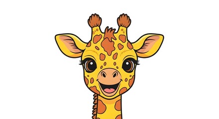 Cute Cartoon Baby Giraffe Head with Happy Smile perfect for children's books, nursery decor, t-shirt design, greeting cards, educational materials,