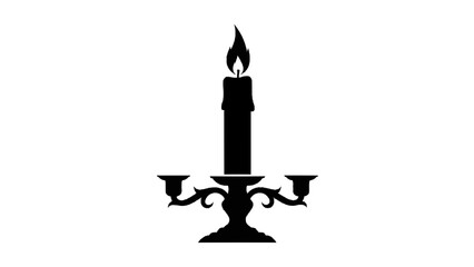 Fototapeta premium Vector illustration&nbsp;of black silhouette of a tall burning candle in an ornate candelabra isolated on transparent background