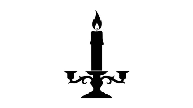 Vector illustration&nbsp;of black silhouette of a tall burning candle in an ornate candelabra isolated on transparent background
