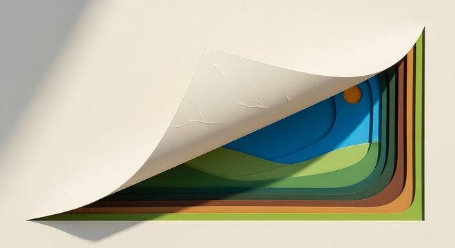 Peeling Paper Revealing Layered Abstract Landscape perfect for website banner, presentation background, marketing material, print advertisement,