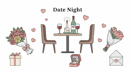 Vector illustration containing romantic dating elements