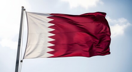 Qatar flag blowing in the wind on a flagpole