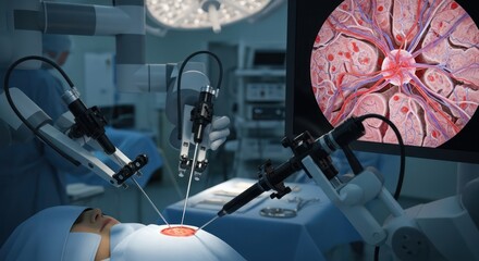 Surgical precision and advanced technology displayed during complex robotic surgery showcasing