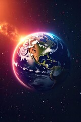 Fototapeta premium Vibrant Earth from Space A Peaceful and Thriving Planet Radiating Warmth, Perfect for Environmental and Space Exploration Projects