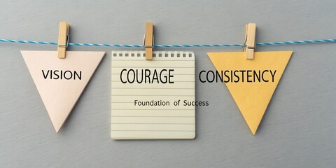 Inspirational Visual Representation of Vision, Courage, and Consistency as Foundational Elements of Success