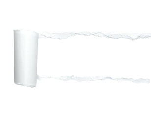 A rolled white paper with a ripped edge against a black background