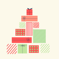 Abstract design christmas gift stack icon. Christmas tree box stack. Reliable for card, banner, cover. Vector illustration.