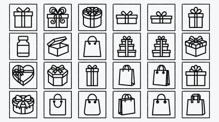 Collection of Gift Icons for Holidays and Shopping Needs Vector Outline