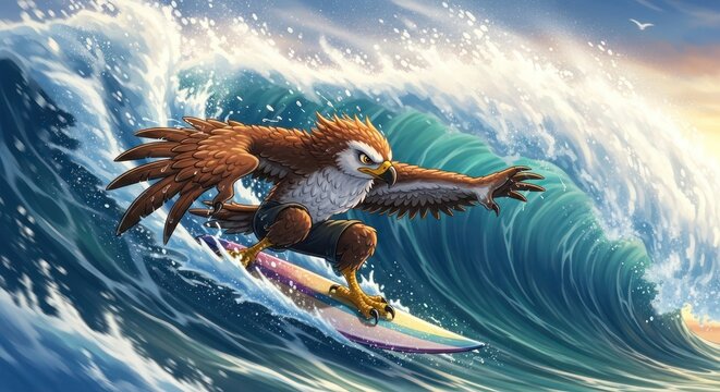 Soaring high and riding waves: An eagle's exhilarating surfing escapade on the ocean
