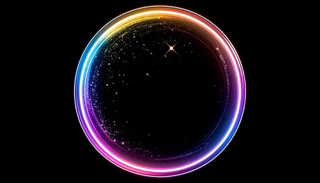A colorful circular light effect with a black background, simulating a glowing orb