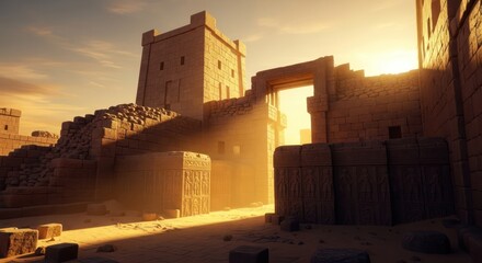 Fototapeta premium Ancient ruins evoke a sense of time, secrets and architectural grandeur bathed in warm golden light