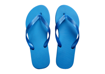 Blue Flip Flops, summer concept top view full length isolated on transparent or white background