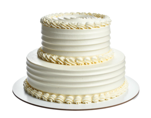 Two-tiered frosted dessert with textured buttercream, isolated on white