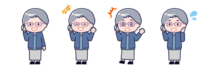 スマートフォンを使う「私服のシニア」の女性