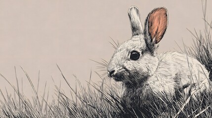 Obraz premium Detailed illustration depicts a small lagomorph nestled within tall blades of grass