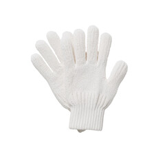 Obraz premium Pair of knitted white gloves against a stark black backdrop offering protection