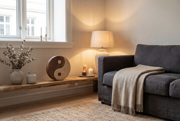 Wooden Yin Yang Scandinavian Decor create with ai