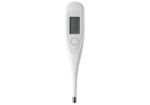 modern digital thermometer, electronic device used to measure temperature accurately isolated on transparent or white background