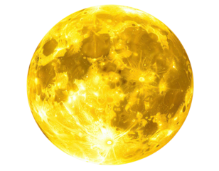 Glowing celestial orb in a golden hue against a stark black backdrop