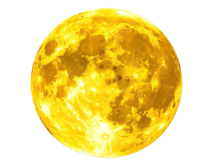 Luminous celestial orb glows with a textured surface against a stark black background