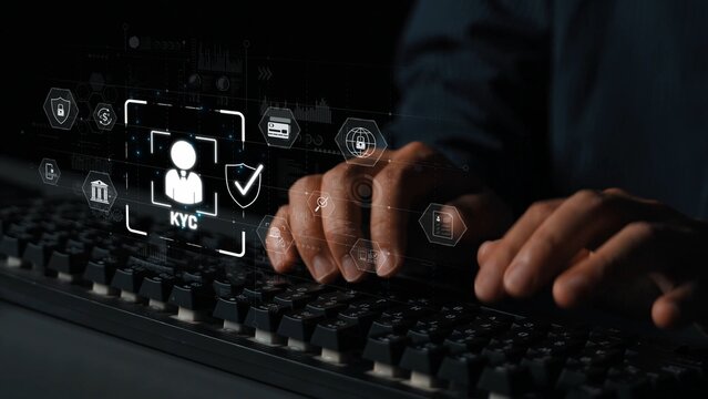 Digital KYC verification with biometric scan, ID authentication, and financial security icons representing identity verification, secure onboarding, fraud prevention, and compliance Marrow - Powered by Adobe