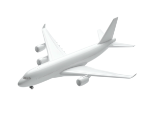 A white passenger airplane in an isometric view, isolated on a black background